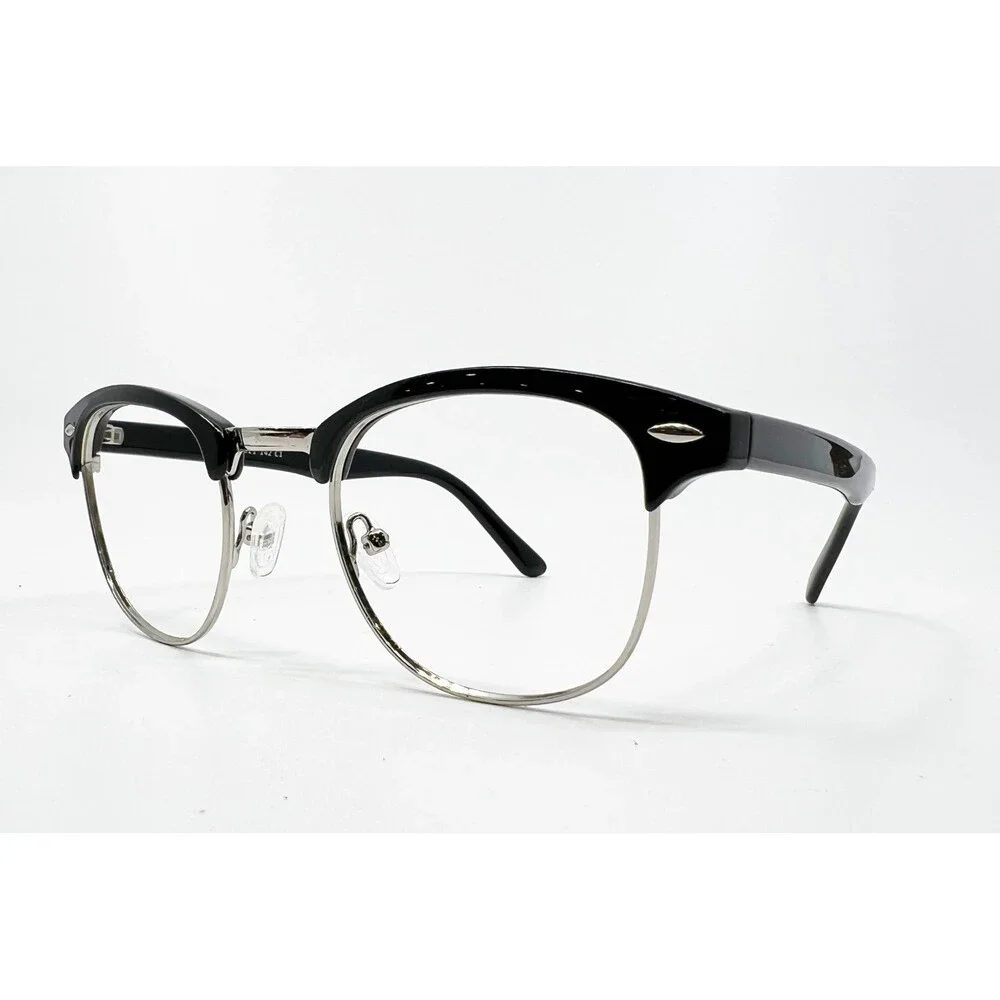 EyeBuyDirect Eyeglass Frames Unisex Black Silver Browline Coexist 49-21-142 C1